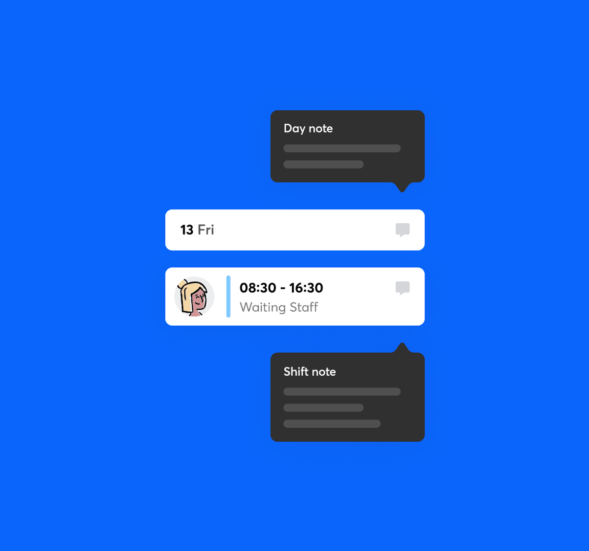 illustration of section of a staff rota with a day note and a shift note added