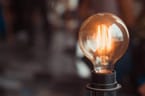 An industrial light bulb turned on